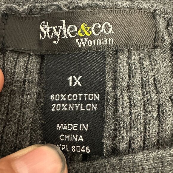 Style & Co Womens 1X Gray Long Sleeve Ribbed Dress Cotton Blend Casual Loose Fit - Picture 4 of 10